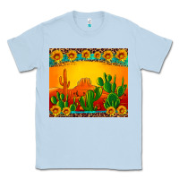 Dusty Blue desert sunset with cactus sunflowers and leopard Classic Tee - Artiststas