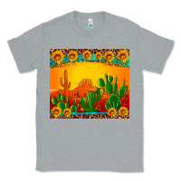 Heather Grey desert sunset with cactus sunflowers and leopard Classic Tee - Artiststas