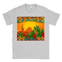 Moon Dust desert sunset with cactus sunflowers and leopard Classic Tee - Artiststas