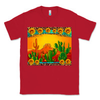 Red desert sunset with cactus sunflowers and leopard Classic Tee - Artiststas