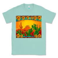 Seafoam desert sunset with cactus sunflowers and leopard Classic Tee - Artiststas