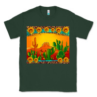 Sports Green desert sunset with cactus sunflowers and leopard Classic Tee - Artiststas