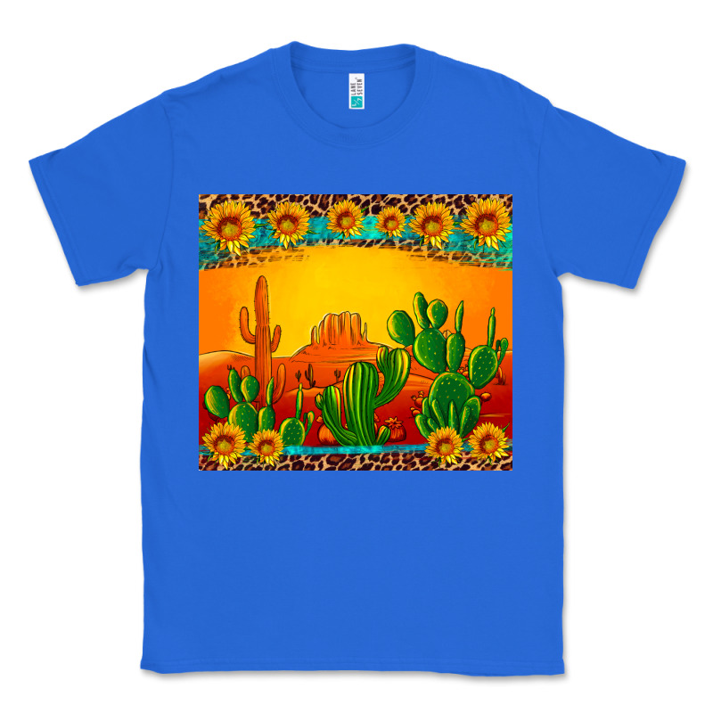 Desert Sunset With Cactus Sunflowers And Leopard Classic Tee by Artiststas | Teevron