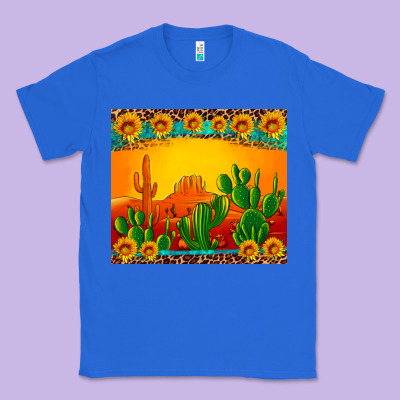 Desert Sunset With Cactus Sunflowers And Leopard Classic Tee Designed By Artiststas