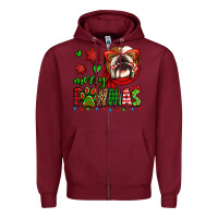 Burgundy merry pawmas christmas bulldog Zipper Hoodie - Jasminsmagicworld