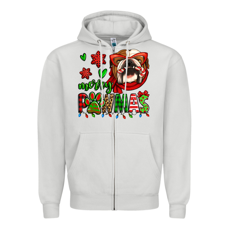 Merry Pawmas Christmas Bulldog Zipper Hoodie by Jasminsmagicworld | Teevron