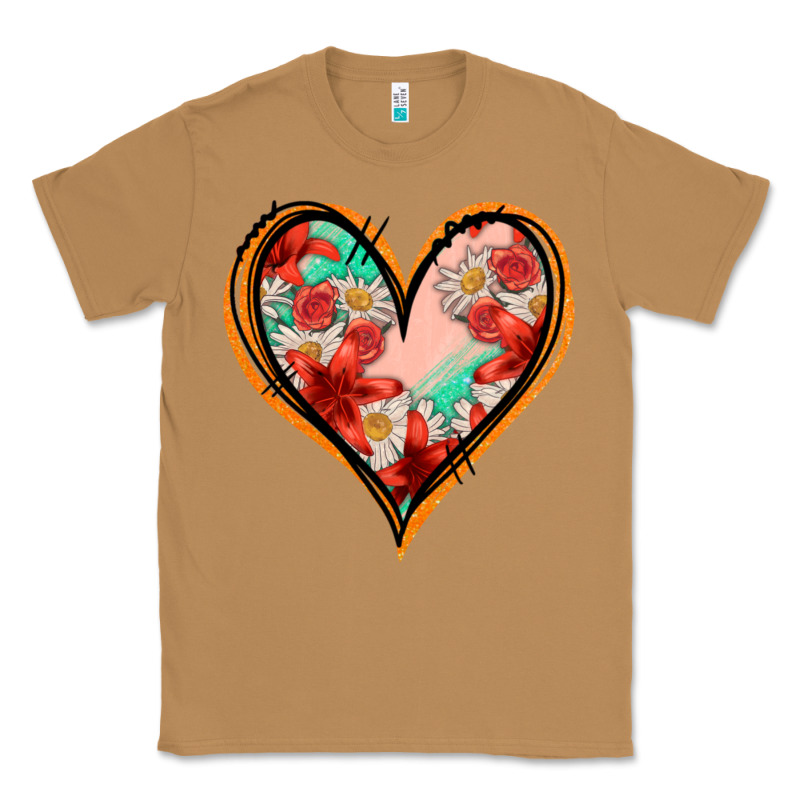 Floral Orange Glitter Heart Classic Tee by Jasminsmagicworld | Teevron