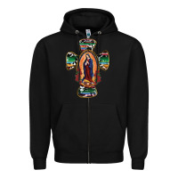 Black Our Lady Of Guadalupe Cross Zipper Hoodie - RanaPortraitStore