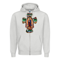 Dove Grey Our Lady Of Guadalupe Cross Zipper Hoodie - RanaPortraitStore