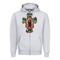 Heather Grey Our Lady Of Guadalupe Cross Zipper Hoodie - RanaPortraitStore