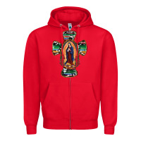Red Our Lady Of Guadalupe Cross Zipper Hoodie - RanaPortraitStore