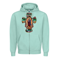 Seafoam Our Lady Of Guadalupe Cross Zipper Hoodie - RanaPortraitStore