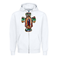 White Our Lady Of Guadalupe Cross Zipper Hoodie - RanaPortraitStore