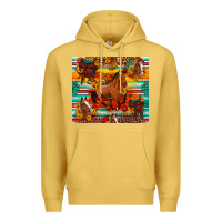 Antique Gold galloping horse serape sunflowers turquoise and saddles Premium Hoodie - Artiststas