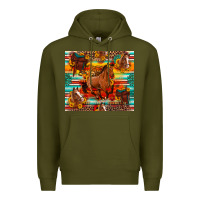 Army Green galloping horse serape sunflowers turquoise and saddles Premium Hoodie - Artiststas