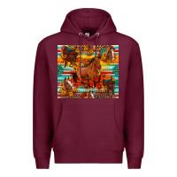 Burgundy galloping horse serape sunflowers turquoise and saddles Premium Hoodie - Artiststas