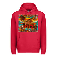 Cardinal galloping horse serape sunflowers turquoise and saddles Premium Hoodie - Artiststas
