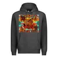 Charcoal Heather galloping horse serape sunflowers turquoise and saddles Premium Hoodie - Artiststas
