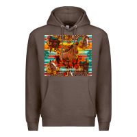 Coffee galloping horse serape sunflowers turquoise and saddles Premium Hoodie - Artiststas