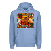 Colony Blue galloping horse serape sunflowers turquoise and saddles Premium Hoodie - Artiststas