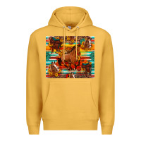 Mustard galloping horse serape sunflowers turquoise and saddles Premium Hoodie - Artiststas