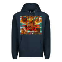 Navy galloping horse serape sunflowers turquoise and saddles Premium Hoodie - Artiststas
