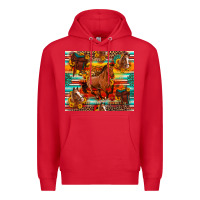 Red galloping horse serape sunflowers turquoise and saddles Premium Hoodie - Artiststas