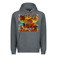 Rock galloping horse serape sunflowers turquoise and saddles Premium Hoodie - Artiststas