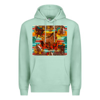 Seafoam galloping horse serape sunflowers turquoise and saddles Premium Hoodie - Artiststas