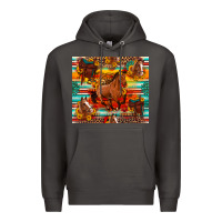 Smoke galloping horse serape sunflowers turquoise and saddles Premium Hoodie - Artiststas