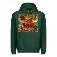 Sports Green galloping horse serape sunflowers turquoise and saddles Premium Hoodie - Artiststas
