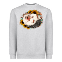 Heather Grey happy hedgehog sunflower leopard Heavyweight Sweatshirt - Jasminsmagicworld
