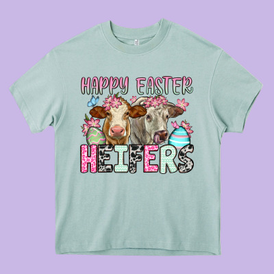 Happy Easter Heifers Heavy Core Tee Designed By Oliviacreatesart
