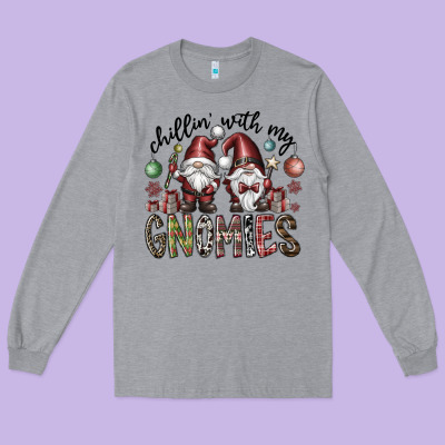 Chillin With My Gnomies Long Sleeve Tee Designed By Cowhidedigitalart