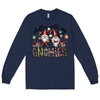 Navy Chillin With My Gnomies Long Sleeve Tee - CowhideDigitalArt