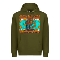 Army Green cowboy boots and sunflowers turquoise leopard background Premium Hoodie - Artiststas