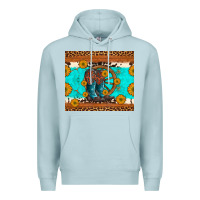 Blue Mist cowboy boots and sunflowers turquoise leopard background Premium Hoodie - Artiststas