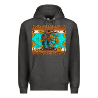 Charcoal Heather cowboy boots and sunflowers turquoise leopard background Premium Hoodie - Artiststas