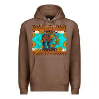 Chestnut cowboy boots and sunflowers turquoise leopard background Premium Hoodie - Artiststas