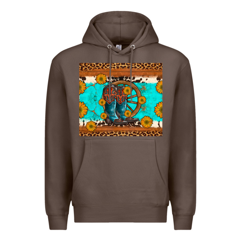Cowboy Boots And Sunflowers Turquoise Leopard Background Premium Hoodie by Artiststas | Teevron