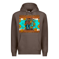 Coffee cowboy boots and sunflowers turquoise leopard background Premium Hoodie - Artiststas