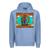 Colony Blue cowboy boots and sunflowers turquoise leopard background Premium Hoodie - Artiststas