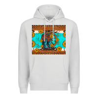 Dove Grey cowboy boots and sunflowers turquoise leopard background Premium Hoodie - Artiststas