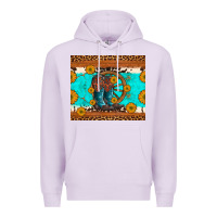 Lilac cowboy boots and sunflowers turquoise leopard background Premium Hoodie - Artiststas