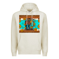 Oatmeal Heather cowboy boots and sunflowers turquoise leopard background Premium Hoodie - Artiststas
