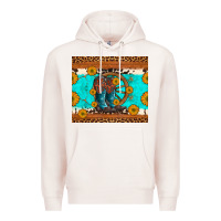 Pale Pink cowboy boots and sunflowers turquoise leopard background Premium Hoodie - Artiststas