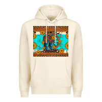 Sandshell cowboy boots and sunflowers turquoise leopard background Premium Hoodie - Artiststas