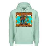 Seafoam cowboy boots and sunflowers turquoise leopard background Premium Hoodie - Artiststas