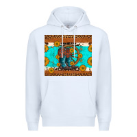 White cowboy boots and sunflowers turquoise leopard background Premium Hoodie - Artiststas
