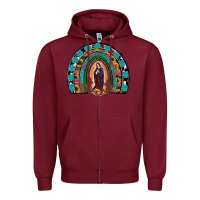 Burgundy Lady Of Guadalupe Rainbow Zipper Hoodie - RanaPortraitStore